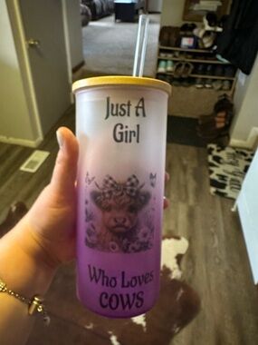 Just A Girl Who Loves Cows Ombre Tumbler - Purple & White